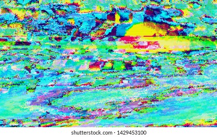 Abstract glitch digital color pixel noise. Background of the damaged error television image. Vector illustration.