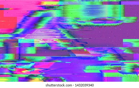 Abstract glitch digital color pixel noise. Background of the damaged error television image. Vector illustration.