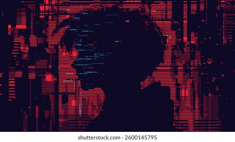 Abstract glitch effect background. head silhouette. digital art. pixel glitch texture. Data visualization concept. digital distortion and noise effect. banner or poster. Vector Illustration.