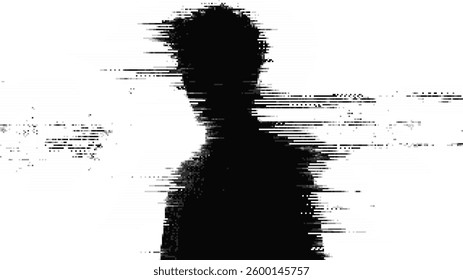 Abstract glitch effect background. human silhouette. digital art. pixel glitch texture. Data visualization concept. digital distortion and noise effect. banner or poster. Vector Illustration.