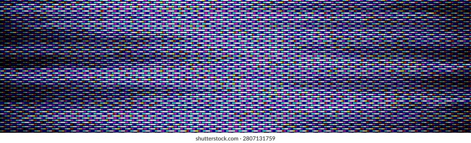 Abstract glitch effect background with static noise overlay, futuristic cyber screen backdrop. Neon pixel pattern and TV signal distortion for tech art and glitch aesthetics