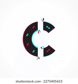 Abstract Glitch Effect Corporate Identity Letter C Logo Design