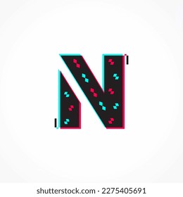 Abstract Glitch Effect Corporate Identity Letter N Logo Design