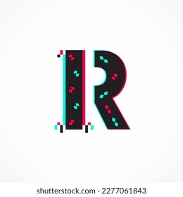 Abstract Glitch Effect Corporate Identity Letter R Logo Design