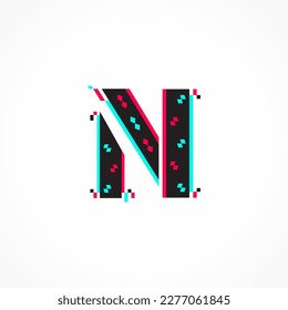 Abstract Glitch Effect Corporate Identity Letter N Logo Design