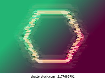 Abstract glitch effect luminous hexagon modern background. Concept vector graphic design