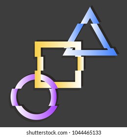 Abstract glitch geometric design with triangle, square and circle elements interlaced. Vector illustration