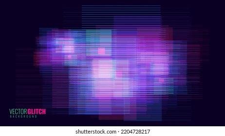 Abstract Glitch Horizontal Lines Background. Unique Design Abstract Digital Noise Glitch Error Video Damage Texture. Aesthetics of Vaporwave or Cyberpunk Style. Vector Illustration.