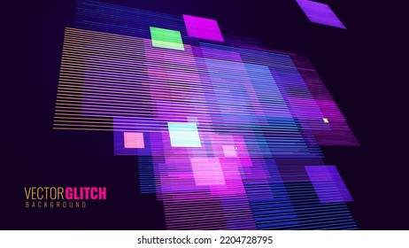 Abstrakter, horizontaler Glitch-Zeilenhintergrund. Einzigartige Design Abstrakte digitale Lärmbelästigung Fehler Video beschädigt Textur. Ästhetik von Vaporwave oder Cyberpunk Style. Vektorgrafik.