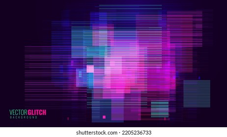 Abstract Glitch Horizontal Lines Background. Unique Design Abstract Digital Noise Glitch Error Video Damage Texture. Aesthetics of Vaporwave or Cyberpunk Style. Vector Illustration.