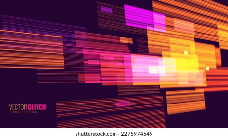 Abstract Glitch Horizontal Lines Background. Unique Design Abstract Digital Noise Glitch Error Video Damage Texture. Aesthetics of Vaporwave or Cyberpunk Style Overlay Texture. Vector Illustration.