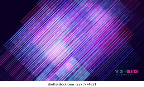 Abstract Glitch Horizontal Lines Background. Unique Design Abstract Digital Noise Glitch Error Video Damage Texture. Aesthetics of Vaporwave or Cyberpunk Style Overlay Texture. Vector Illustration.