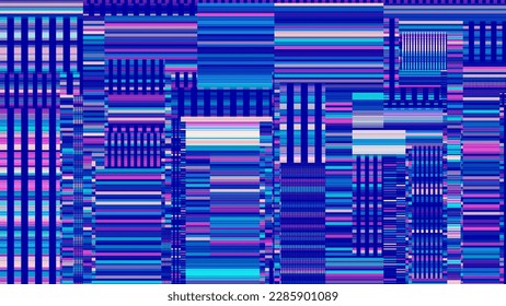 Abstract Glitch Horizontal Lines Background. Unique Design Abstract Digital Noise Glitch Error Video Damage Texture. Aesthetics of Vaporwave or Cyberpunk Style. Vector Illustration.