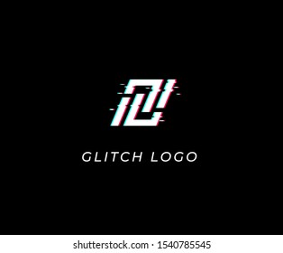 Abstract glitch logo design on black background concept