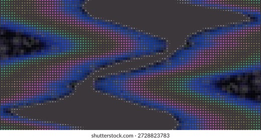 Vetor abstrato do céu de falha com nuvens de pixels coloridas. Luz e padrões de cores distorcidos por iridescência.