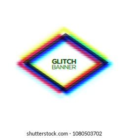 Abstract glitch texture polygon frame. Geometric style art. Distorted modern rhombus shape background with glitch effect. Broken sign rhomboid concept rgb cmyk channel. Color vector illustration.