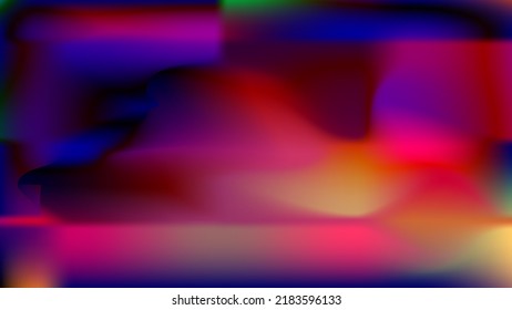 Abstract glitch vector background with bright blurred spots of blue, pink, yellow.