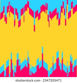 Abstract Glitched Bright Color Daze Drop Template Background, Pixel Art Flat