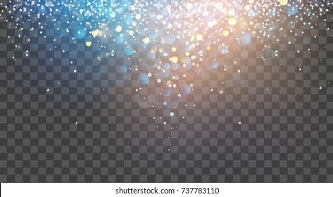 Abstract glitter background. Vector gold glitter particles and lights on transparent background. Sparkling texture. 