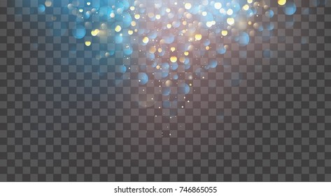 Abstract glitter background. Vector gold glitter particles and lights on transparent background. Sparkling texture. 