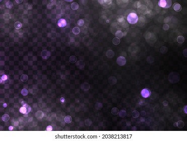 Abstract glitter defocused blinking stars and sparks. White bokeh, silver lights, blurred bokeh light on transparent background. Christmas and New Year holidays template. Vector EPS 10