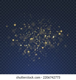 Abstract glitter defocused blinking stars and sparks. Dark golden abstract bokeh. Blurred bokeh light on dark blue background. Christmas and New Year holidays template. Vector illustration.