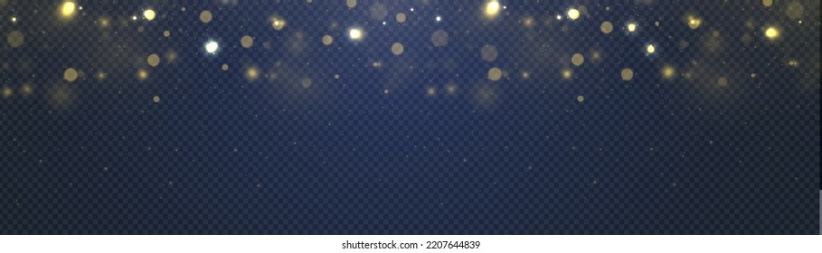 Abstract glitter defocused blinking stars and sparks. Blurred bokeh light on dark blue background. Christmas and New Year holidays template. Dark golden abstract bokeh. Vector illustration.