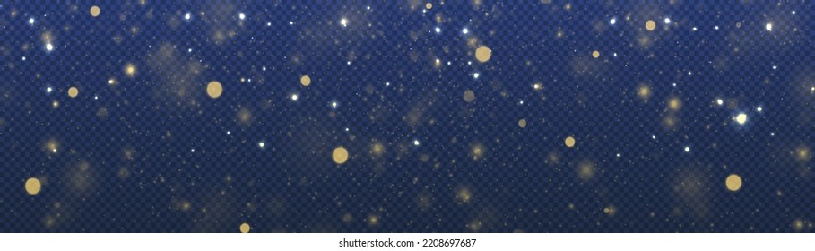 Abstract glitter defocused blinking stars and sparks. Dark golden abstract bokeh. Blurred bokeh light on dark blue background. Christmas and New Year holidays template. Vector illustration.