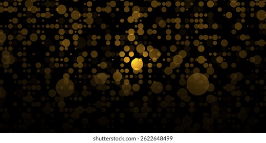 Abstract glitter gold luxury background. illustration element with gold light glow effect, bokeh and glowing dot particle on black gradient color. Modern graphic design for wallpaper background