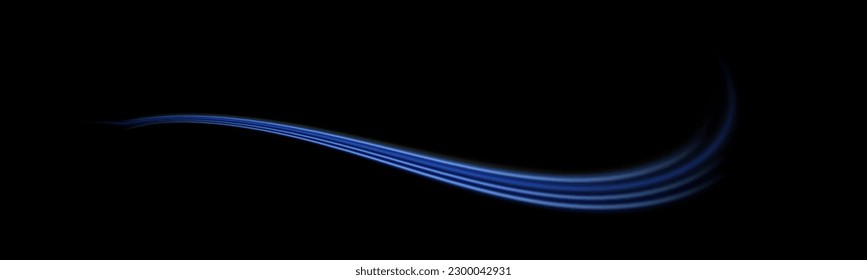 Abstract glitter neon lines of movement and speed with sparkles. Curve light effect of blue twirl. Semicircular wave, light vortex wake. Luminous motion wavy. Space tunnel. Bright vector spiral line.