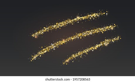 Abstract glittering claws scratches. Three claws scratches with jagged edges. Wild animal paw scratches, vector illustration.