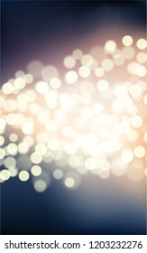 Abstract Glittering dark background with golden bokeh effect. Gold twinkled light backdrop for Wedding or Christmas xmas card . Vector Illustration.