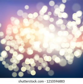Abstract Glittering dark background with golden bokeh effect. Gold twinkled light backdrop for Wedding or Christmas xmas card . Vector Illustration.