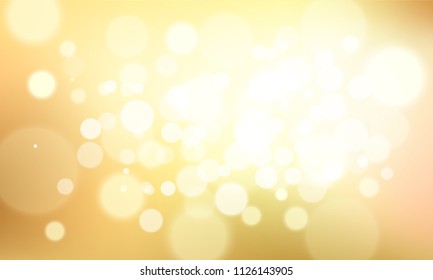 Abstract Glittering golden background with bokeh effect. Gold twinkled light backdrop for Wedding or Christmas card . Vector Illustration