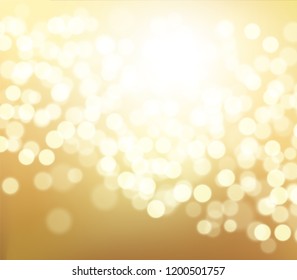 Abstracto Glittering fondo dorado con efecto bokeh. Lámparas doradas de fondo para Bodas o tarjetas navideñas . Ilustración vectorial.