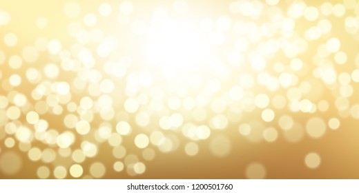 Abstract Glittering golden background with bokeh effect. Gold twinkled light backdrop for Wedding or Christmas xmas card . Vector Illustration.