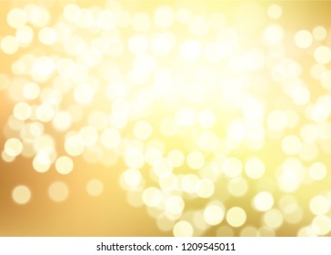 Abstract Glittering golden background with bokeh effect. Gold twinkled light backdrop for Wedding or Christmas xmas card . Vector Illustration.