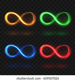 Abstract glittering infinity or eternal magic light loop vector symbols. Colorful brightness icons glitter loop infinite illustration