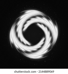 Abstract glittering swirl. Flare trail with glitter dust, silver fairy dust. A white flash flies in a circle in a luminous ring.