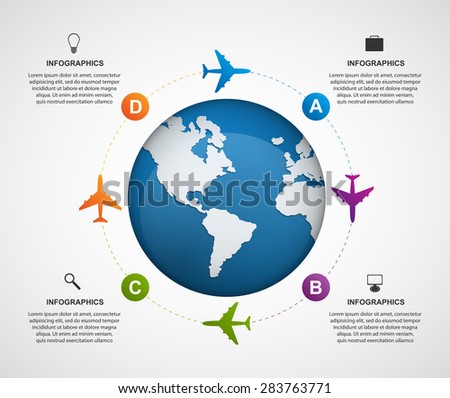 Abstract global airplane infographics design template. Vector illustration.