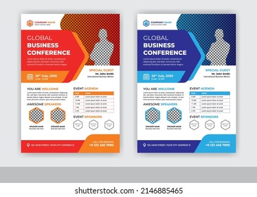 Abstract global business conference and event flyer template design