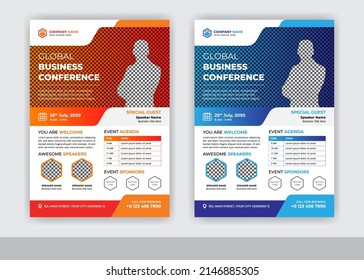 Abstract global business conference and summit flyer template design