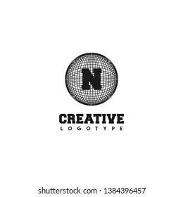 abstract global circle N logo letter design concept
