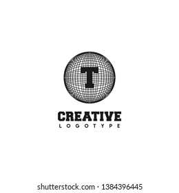 abstract global circle T logo letter design concept