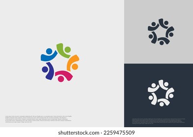 abstract global crown people colorful logo minimalist style illustration. Teamwork symbol.