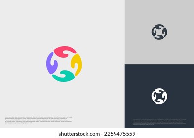 abstract global crown people colorful logo minimalist style illustration. Teamwork symbol.