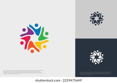 abstract global crown people colorful logo minimalist style illustration. Teamwork symbol.