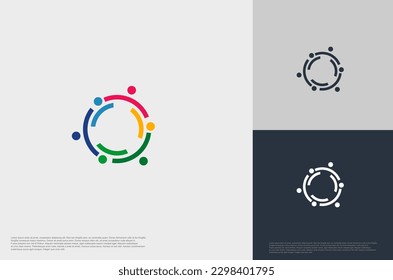 abstract global crown people colorful logo minimalist style illustration. Teamwork symbol.