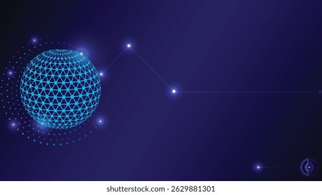 Rede de Dados Global Abstrata Esfera Azul Luminosa com Pontos de Conexão