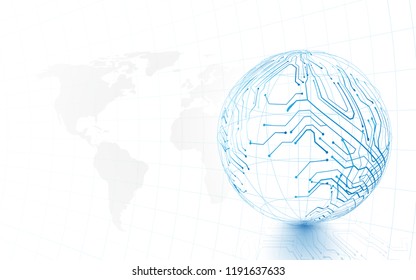 Abstract global digital hi tech hexagons on blue background